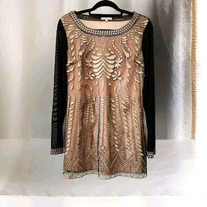 Embroidered Long Sleeve Dress in Blush and Black